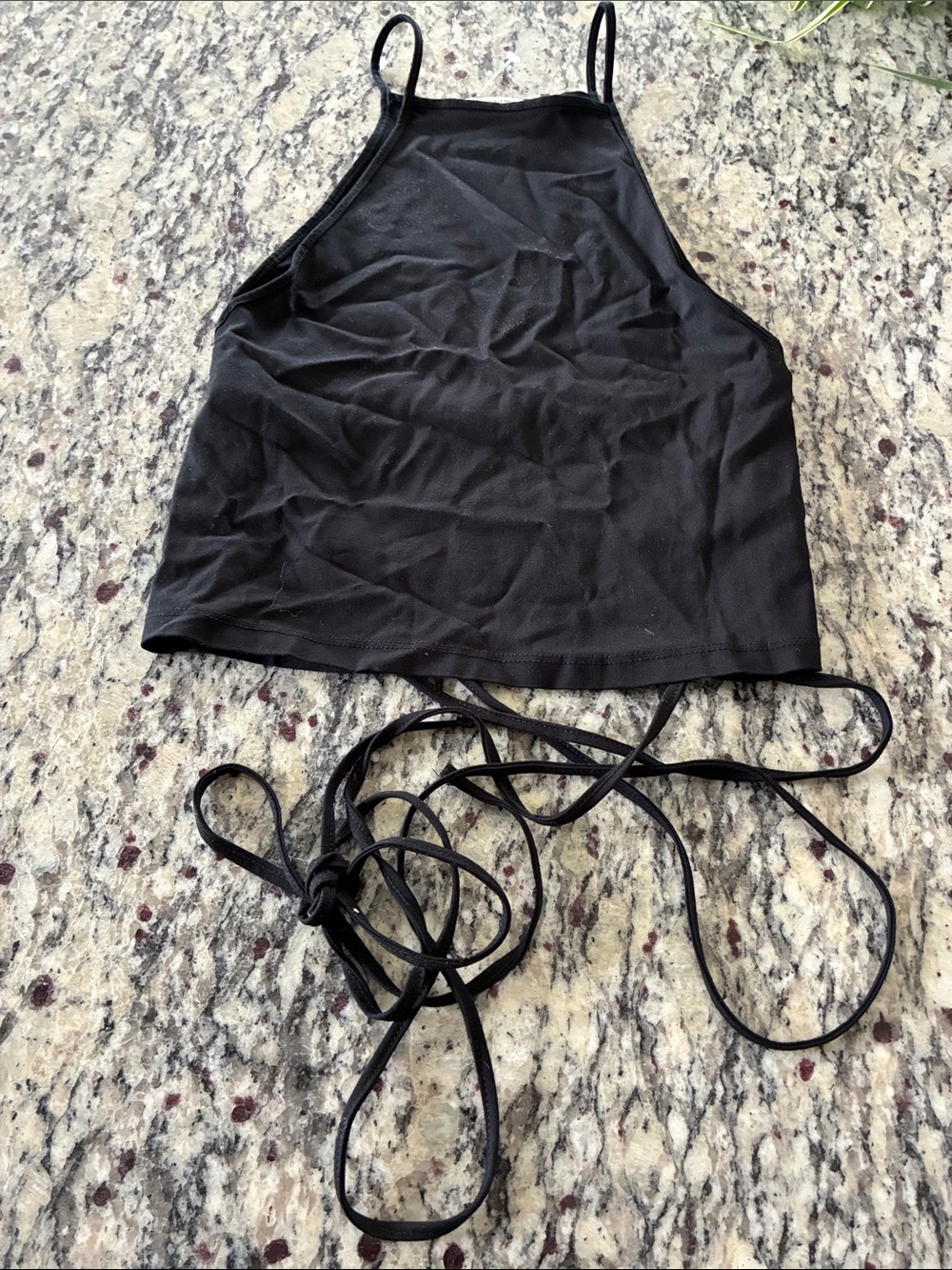 Zara Black High-Neck Tie-Back Crop Top